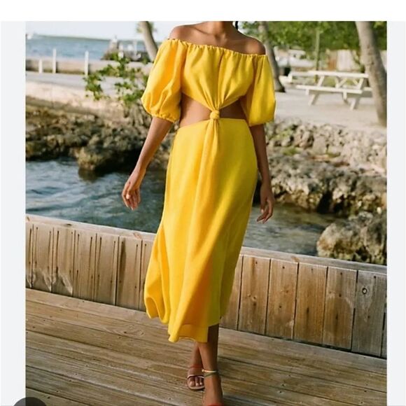 Farm Rio off the shoulder cut out midi dress